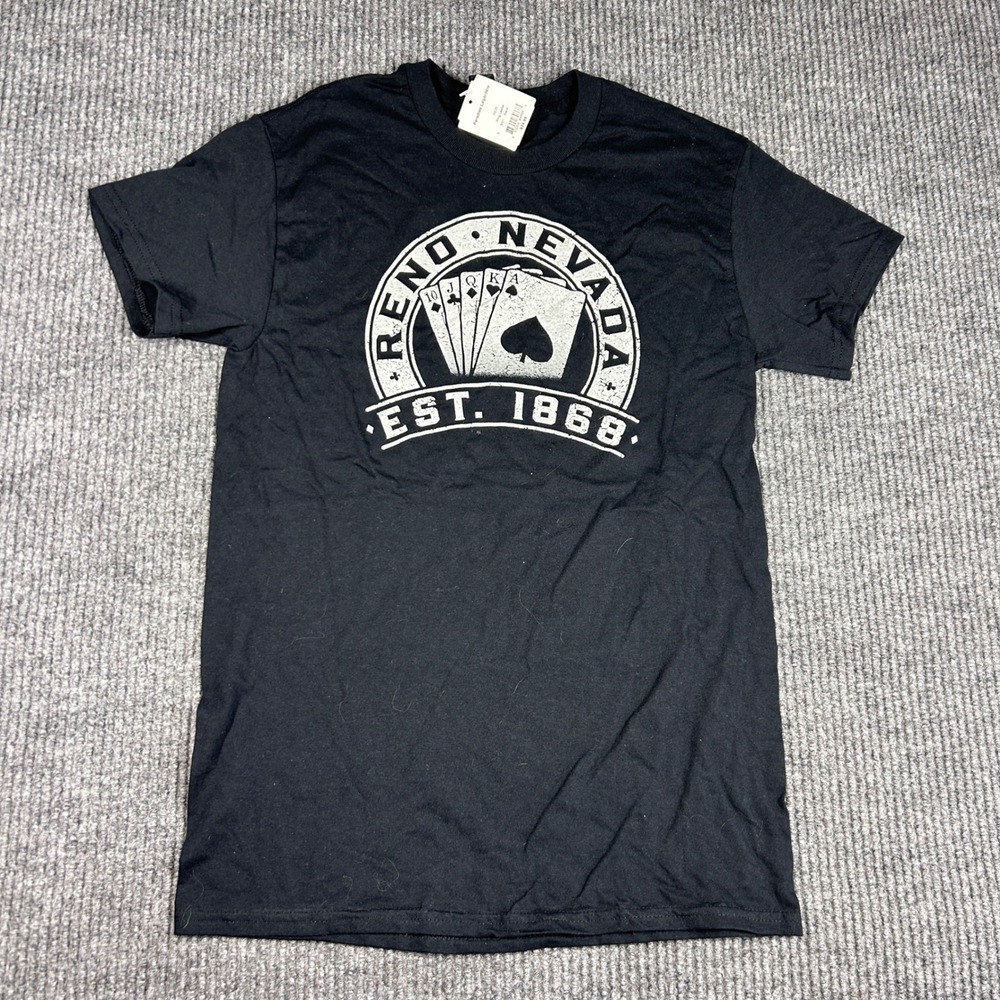 Paradise Reno Nevada Est 1868 Playing Cards Graphic T-Shirt Mens Small Black NWT
